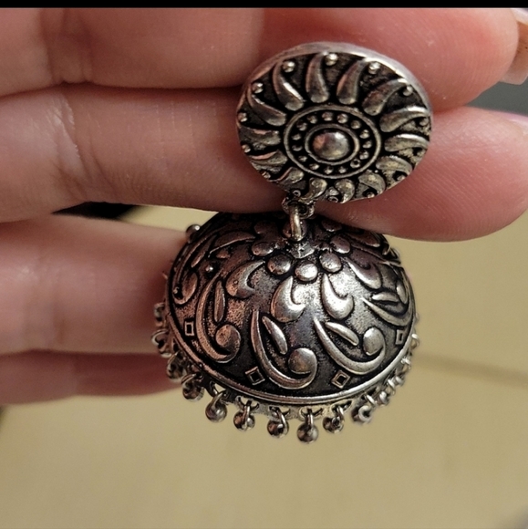 Bohemian Sunflower Jhumka Drop Earrings - Picture 4 of 4